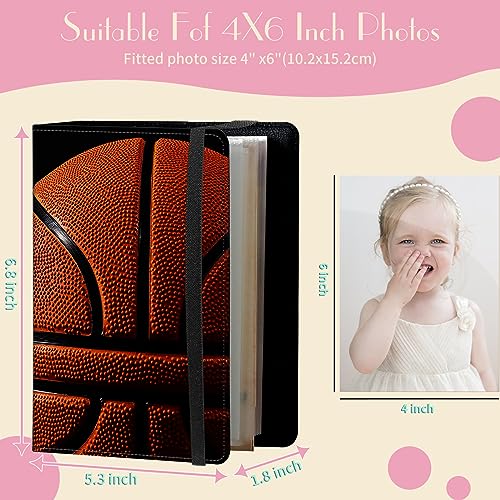 Photo Album 4x6 Photos - 60 Photos Capacity PU Leather Cover Photo Album with Strong Elastic Band, Portable Picture Album for Family Wedding Wedding Anniversary, Basketball Pattern - color: Basketball Pattern