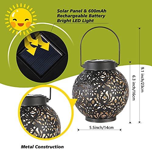 Set of 2 Solar Hanging Lanterns Outdoor for Garden Patio, Black - color: Black