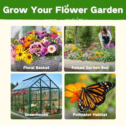 Lush&Dew Cut Flower Seed Bank, Gardening Gifts for Women, 32 Variety Seeds | Non-GMO Annual Perennial Wildflower Heirloom Seeds for Planting in Raised Garden Beds, Home Garden, Zinnia Sunflowr Zone 3-10 - style: Cut Flower