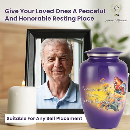Urns for Human Ashes Adult, Large Cremation Urn for Men & Women, Handcrafted Metal Urn with Secure Lid for Funeral & Burial (Eternal Butterfly - 220 Cubic Inches) - color: Eternal Butterfly