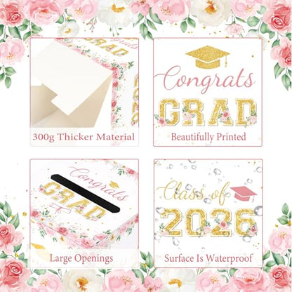Floral Graduation Card Box 2026, Pink Flower Congrats Grad Card Holder Box, Graduation Party Money and Gift Card Box, Foldable Graduation Gift Grad Parties, 8.7 x 8.7 x 8.7 Inch - color: Pink Flower