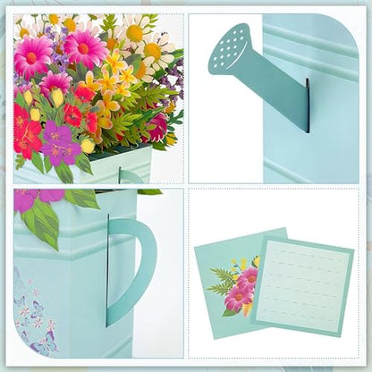 Pop Up Birthday Card for Mom, Sister, Daughter | Watering Can & Wildflower Bouquet 3D Greeting Card for Women, Thoughtful Birthday Gift with Envelope & Blank Note - color: Wildflower Watering Can