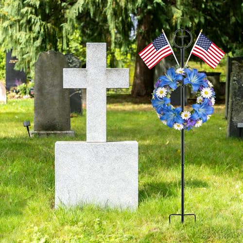 2Pcs Cemetery Wreath Stands, 38" Adjustable Metal Gravestone Wreath Holder - size: 2pcs Wreath Holders