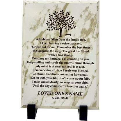 Personalized “A Limb Has Fallen” Sympathy Gift Memorial Plaque – Remembrance Gift for Loss of Loved One – Customizable Bereavement Gift – In Loving Memory Keepsake (Marble finish, 5x7 inch) - size: 5x7 inch