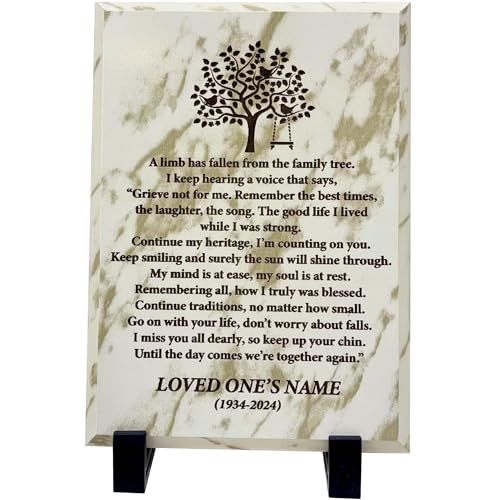 Personalized “A Limb Has Fallen” Sympathy Gift Memorial Plaque – Remembrance Gift for Loss of Loved One – Customizable Bereavement Gift – In Loving Memory Keepsake (Marble finish, 5x7 inch) - size: 5x7 inch