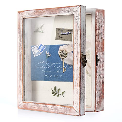 TJ.MOREE Shadow Box 8 x 10 Display Case Wood Picture Frame White Pink | Memory Box with Linen Back for Memorabilia, Bouquet, Military Medals, Pet Memorial Gifts - color: White Pink, size: 8x10