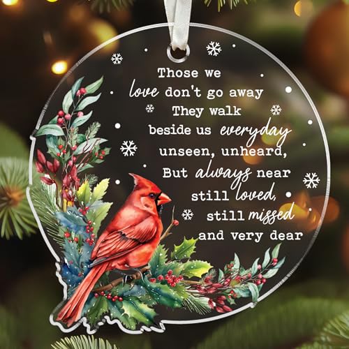 HUNIGIFT Cardinal Christmas Ornaments - Memorial Gifts, Bereavement Gifts - Cardinal Memorial Ornaments for Loss of Loved One - Sympathy Christmas Ornament - Acrylic Ornament