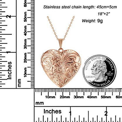 YOUFENG Locket Necklace that Holds Pictures Flower Lockets Pendant Necklaces Birthday Gifts Jewelry - color: RoseGoldHeart