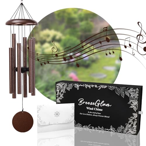 32" Deep Tone Wind Chimes for Outside, C Major Tuned Memorial Wind Chime with Gift Envelope & Box, Aluminum Garden Wind Chime for Patio Porch Decor, Classic Round, Bronze | Wind Chimes for Outside | 32 Inch Deep Tone | C Major Tuned | Memorial Sympathy Gi