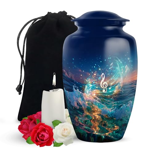 Yatskia Blue Music Large Memorial Urns for Human Ashes Adult Brother and Sister, Decorative Cremation Urn for Ashes Adult Male, (Classic Large, 10 Inch) - color: #5 Music, size: 10 Inch Large Urn