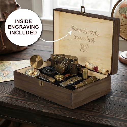 Our Adventure Engraved Wooden Keepsake Box, Memory Storage Box with Inside Engraving, Wooden Treasure Box for Travel Memories, Photos, Souvenirs, Couples & Special Moments, X-Large 14.15 x 9.5 x 4.5" - size: X-Large, style: Adventures