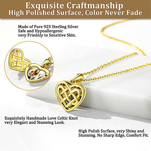 Bestyle Sterling Silver Heart Locket Necklace for Women, Dainty Cute Small Heart Locket Pendant in Gold/Rose Gold/Silver, Love Statement Jewelry Gift for Mother Wife - color: B1. Celtic Knot-Gold-Locket Only, NO Custom