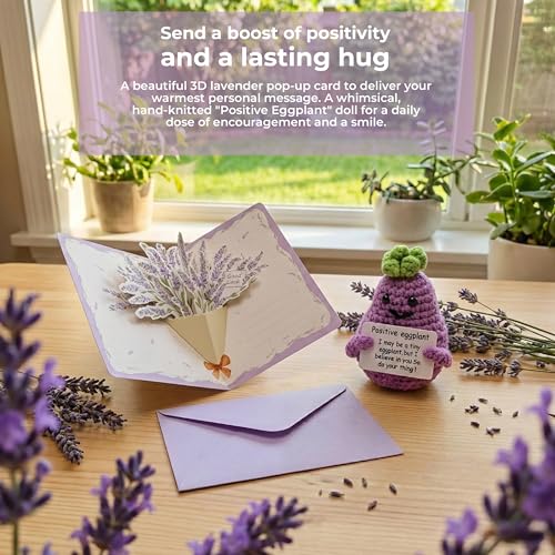 Birthday Gifts for Women, Self Care Hug in a Box Lavender Spa Gift Basket, Thinking of You Inspirational Gift for Wife Mom Sister New Mom or Friend with Flannel Blanket Knitted Positive Eggplant