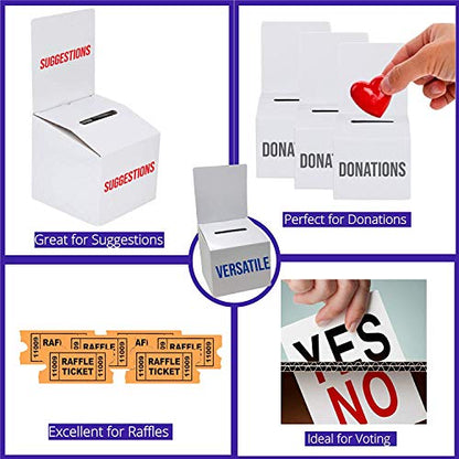 Raffle Ticket Box Donation Collection Ballot Box Reusable Sturdy thick Cardboard Box with Slot comment Suggestion Box With Removable Header 6H x 6W x 6D, Display area 6H x 6W(Black 5 pack) - color: Black