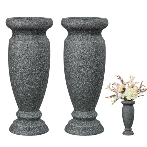 Cemetery Vase, Resin Grave Vase Memorial Flowers Vases for Home Tabletop, Artificial or Fresh Flowers, Cemetery Grave Headstone Decorations (2Pcs, Grey), No Draining Holes - color: Gray