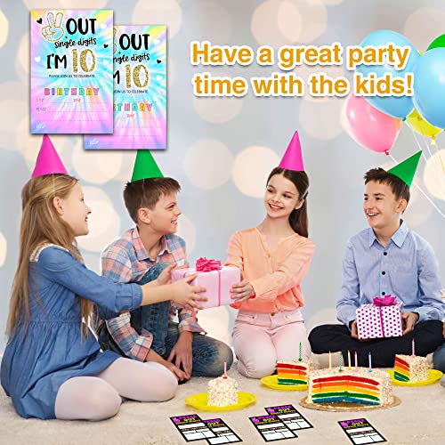 YSTEP Tie Dye 10th Birthday Party Invitations, 20 Invite Cards with Envelopes, 4"x6" Peace out Single Digits Birthday Party Invites - A13 - style: style 2