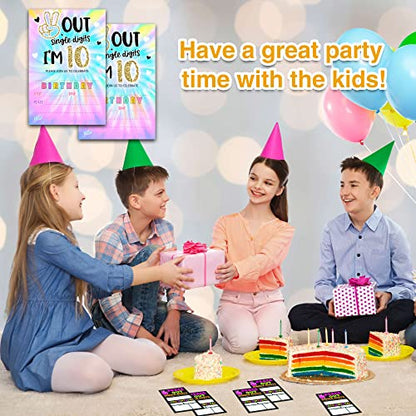 YSTEP Tie Dye 10th Birthday Party Invitations, 20 Invite Cards with Envelopes, 4"x6" Peace out Single Digits Birthday Party Invites - A13 - style: style 2