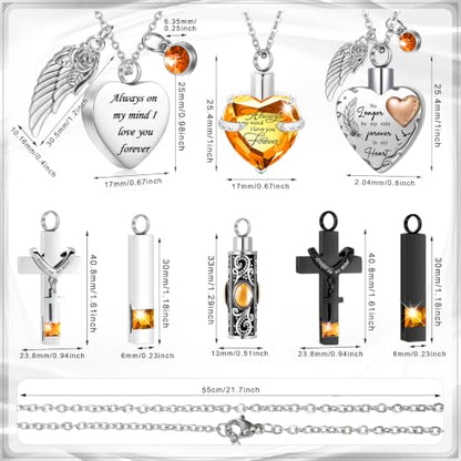 Henoyso 9 Pcs Cremation Urn Necklace for Ashes Heart Cross - color: Orange
