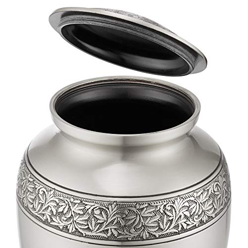 Reminded Cremation Memorial Urn for Human Ashes, Silver Adult Funeral Urn with Velvet Bag - color: Silver