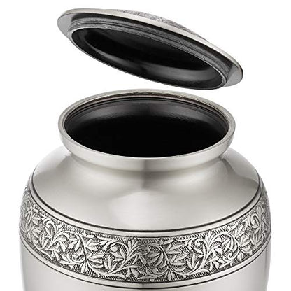 Reminded Cremation Memorial Urn for Human Ashes, Silver Adult Funeral Urn with Velvet Bag - color: Silver