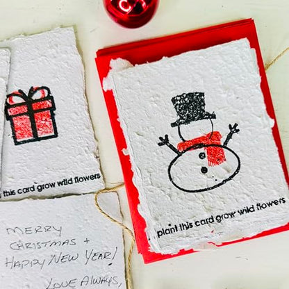 Set of 10 Seed Paper Holiday Greeting Cards with Envelopes - Plantable Christmas Cards