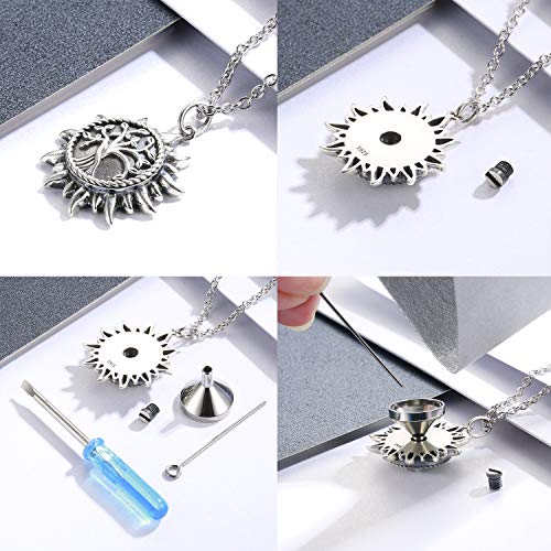 925 Sterling Silver Urn Necklace Ring Bracelet For Ashes Sunshine Cremation Keepsake Pendant Family Tree of Life Ashes Necklace Jewelry Locket Memorial Always in My Heart Memory Necklace Gift - style: Necklace