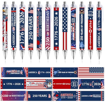 12PCS 250th Anniversary American Flag Patriotic Ballpoint Pens - color: 250th Anniversary