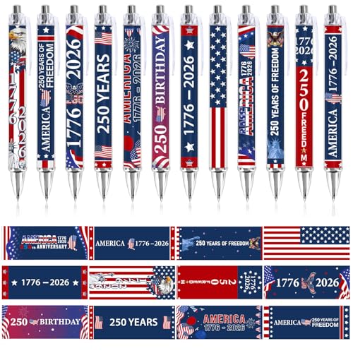 12PCS 250th Anniversary American Flag Patriotic Ballpoint Pens - color: 250th Anniversary
