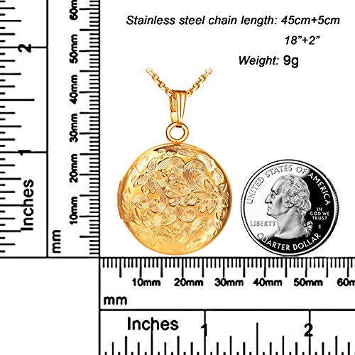YOUFENG Locket Necklace that Holds Pictures Flower Lockets Pendant Necklaces Birthday Gifts Jewelry - color: GoldRound