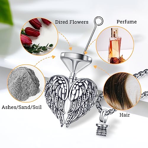 Angel Wings Necklace 925 Sterling Silver Guardian Angel Nurse RN Caduceus Pendant Charm Crystal Angel Jewelry Gifts for Women - style: E-Angel Wings Urn