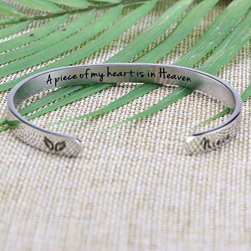 Memorial Gifts for Loss of Mom Dad In Memory of Jewelry Sympathy Bracelet | Bereavement Cuff Secret Message Engraved Grief Gifts for Women - style: Niece Memorial-A piece of my heart is in heaven