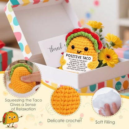 Positive Crochet Taco Christmas Birthday Gifts for Women Men Self Care Card Teacher Back to School Fall Decoration for Home Adult Kids Son Mom Dad Daughter Sister Friend Coworkers Inspirational Gift - style: Pick-me-up