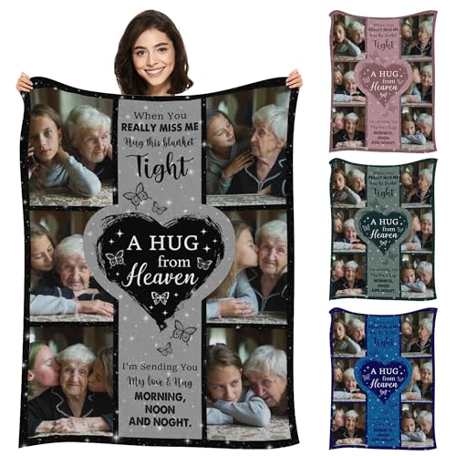Customized Memorial Blanket with Photos for Loved Ones Lost: Made in USA, Personalized Pictures Sympathy Blanket for Father Mother Grandpa Grandma Brother Sister Daughter Son Pets - color: Design 03