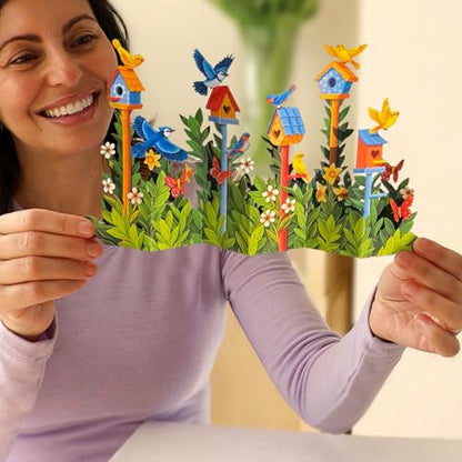 Freshcut Paper Pop Up Cards, Mini Birdhouse Garden, 9 Inch Life Sized Forever Flower Bouquet 3D Popup Greeting Card, Birthday Cards, Thank You Card, Blank Notecard & Envelope - color: Birdhouse Garden, size: Mini