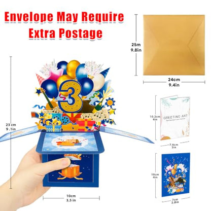 GREETING ART Happy 3rd Birthday Pop Up Card,Funny Guitar Ballons Box Themed - color: 3rd