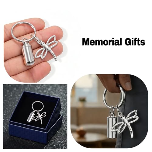 Gredstar Cremation Urn Keychain for Ashes, Cylinder Memorial Keepsake - color: Dragonfly
