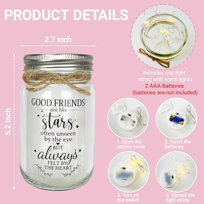 Friendship Gifts for Women, Mason Jar Night Light for Friends, Friendship Keepsake Home Decor, Birthday Thank You Gift for Bestie - style: Friend Gifts