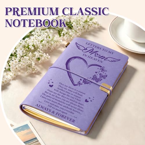 Vetbuosa Memorial Gifts for Loss of Mom, Letters to Mom in Heaven Leather Journal, Sympathy Remembrance Bereavement Condolence Gifts for Loss of Mother, A6 Purple Journal with 140 Pages - color: Purple-Mother