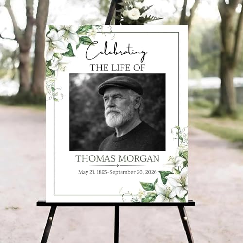 White Floral Funeral Welcome Sign, Elegant Celebration of Life Welcome Sign, in Loving Memory Sign, Celebration of Life, Celebration of Life Sign, Memorial Sign with Photo,Funeral Welcome Sign & - color: Version #2