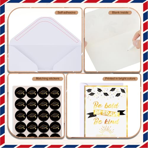 Eaasty Motiskyy 100 Pcs Graduation Card with Gold Foil – Inspirational Congrats Grad Greeting, Black and Gold Graduation Congratulations Card 4 x 6 Inch with Envelope and Seal Sticker - style: Inspirational Graduation Season Style