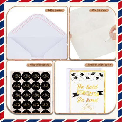 Eaasty Motiskyy 100 Pcs Graduation Card with Gold Foil – Inspirational Congrats Grad Greeting, Black and Gold Graduation Congratulations Card 4 x 6 Inch with Envelope and Seal Sticker - style: Inspirational Graduation Season Style