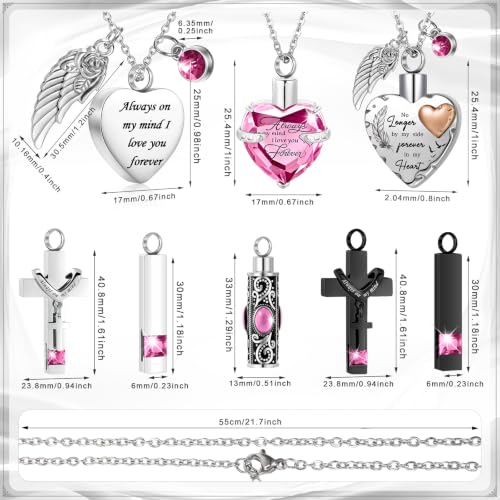 Henoyso 9 Pcs Cremation Urn Necklace for Ashes Heart Cross - color: Rose Pink