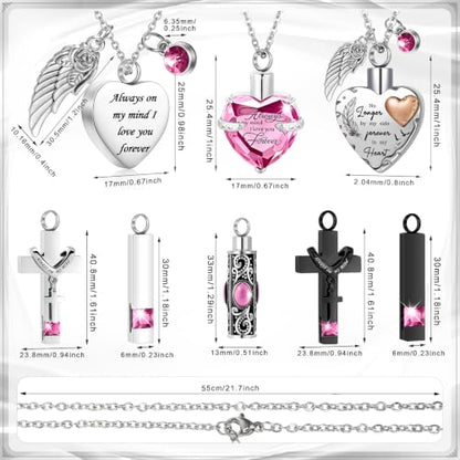 Henoyso 9 Pcs Cremation Urn Necklace for Ashes Heart Cross - color: Rose Pink