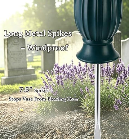 Cemetery Vases with Spikes,Grave Vases for Cemetery with Metal Spikes and Drainage Holes,Grave Flower Holder for Headstones Memorial Gifts Loss of Loved One - color: Blue