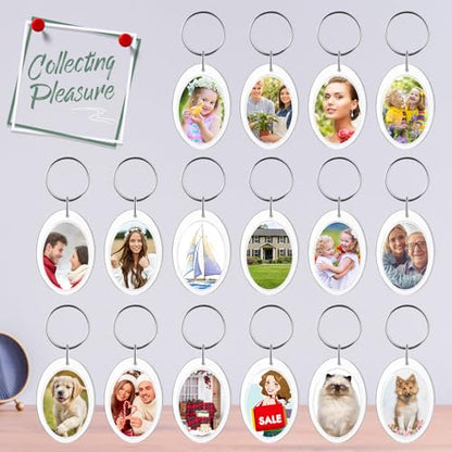 Junkin 150 Pack Acrylic Photo Keychains Clear Personalized Picture Frame Keychain Holder Blank Photo Insert Keyring DIY Favor - style: Oval