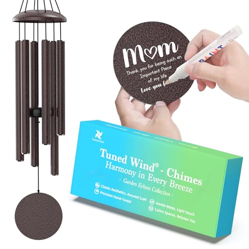 Big Bronze Wind Chimes for Outside Deep Tone, Personalized Metal WindChimes Tuned Melodic Music Sound Outdoors for Garden Patio Home with Rewritable Wind Catcher - color: Bronze