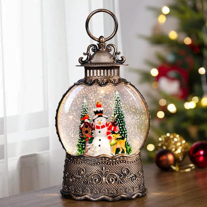 Christmas Snow Globes Lantern with Music, Snowman Snow Globes with Swirling Glitter Effects, USB/Battery Powered with 6-Hour Timer, Christmas Decorations - color: Snowman