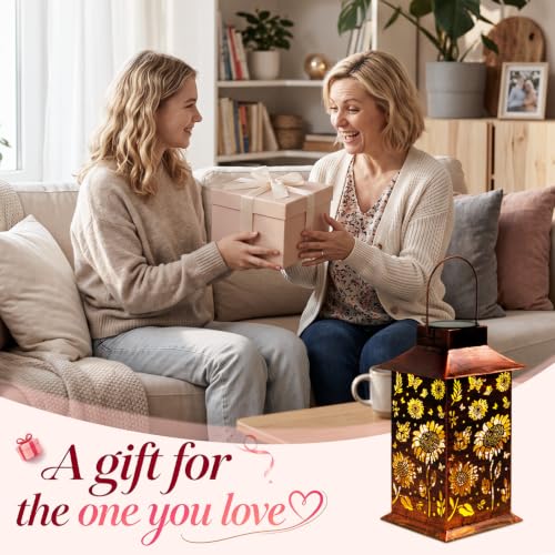 Homemory Gifts for Women, Sunflower Solar Lanterns Outdoor Waterproof | Solar Decoration with Led Glow and Waterproof Metal Design, Ideal for Garden, Yard, Patio, Porch, Birthday Gifts - style: Sunflower Square