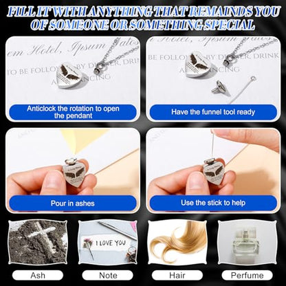 Ecation 12 Set Small Urn Cremation Jewelry Necklaces for Ashes Stainless Steel Keepsake Urns Memorial Locket Mini Ash Holders Waterproof for Human Adult Female Male Family Loved One(Blue) - color: Blue