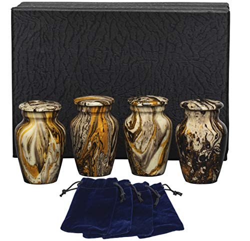 Eternal Harmony Small Keepsake Urn 4-Pack, Male & Female Mini Keepsake Urns for Human Ashes with Elegant Finishes, Secure Seal & Velvet Bag, Small Urns for Ashes Up to 3 Cubic Inches (Gold Milo) - color: Gold Milo, size: Small